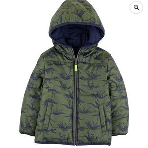 Carter's Green & Navy Dinosaur Puffer Jacket